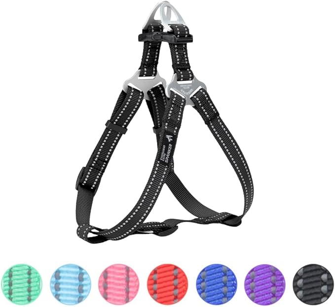 EXCELLENT ELITE SPANKER No Pull Dog Harness Adjustable Nylon Step-in Easy Pet Vest Chest Strap with Reflective and Leash Ring for Small Medium Large Breed Dogs Training Walking(Black-L)