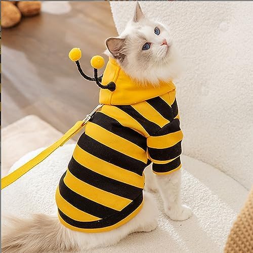 Halloween Dog Bee Costumes Yellow Bumblebee Pet Hoodies for Small Dog Winter Cat Clothes Hooded Puppy Sweatshirt with D-Ring for Cat Kitten Chihuahua (Yellow, Medium)