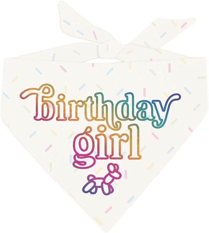Birthday Girl Metallic Printed Dog Bandana | 100% Cotton Adjustable Triangle | Birthday Pawty | Party Theme | Celebration Supplies | Photoshoot Prop | Sprinkle, Multi-Colored Foil (1329)