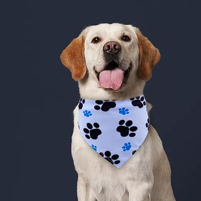 50PCS Large Dog Bandanas Summer Large Breed XL Bulk Paw Bone Print for Large Pet Big Bandanas Pack Kerchief Washable Triangle Bibs Head Scarves Scarfs for Boys and Girls Grooming Costume
