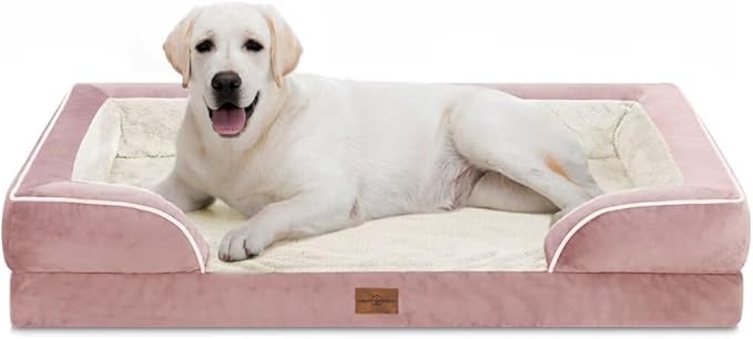 Comfort Expression Waterproof Orthopedic Dog Beds Jumbo Breed, Extra Large Dog Beds, PV Washable Pet Sofa Couch with Removable Cover & Non-Slip Bottom(Pink)