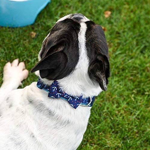 azuza Anchor Dog Collar with Bow Tie, Soft and Comfortable Adjustable Bowtie for Small Dogs