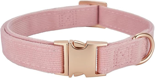 Soft Dog Collar with Metal Buckle Adjustable Durable Comfort Cotton Corduroy Collars for Large Medium Small Dogs Velvet Dog Collars, Light Pink