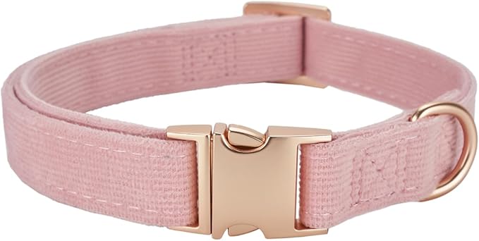 Soft Dog Collar with Metal Buckle Adjustable Durable Comfort Cotton Corduroy Collars for Large Medium Small Dogs Velvet Dog Collars, Light Pink