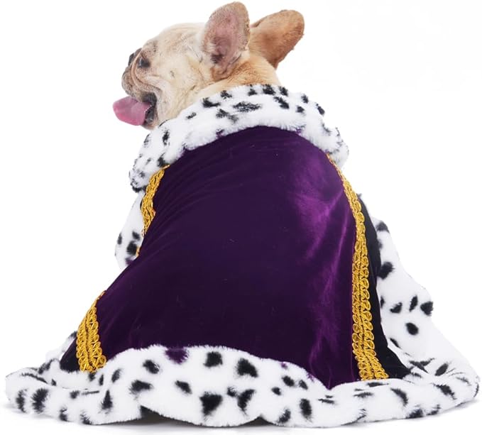 Lovelyshop pet Serial Lux Fur Purple Cat Dog Cloak for Halloween Costumes, King Queen Prince and Princess Cosplay-M