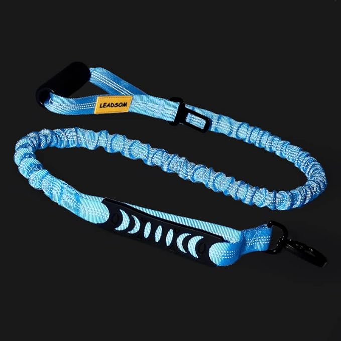 6FT Highly Reflective Heavy Duty Elastic Bungee Medium and Large Dog Leash Shock Absorbing with Comfortable Padded Handle and Traffic Handle Suitable for Training Light Blue