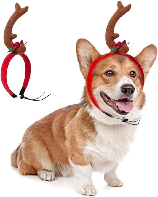 ANIAC Dog Antlers Headband Christmas Dog Outfit for Small Medium Large Dog Reindeer Costumes Pet Elk Head Accessories for Christmas Halloween (Brown, Small)