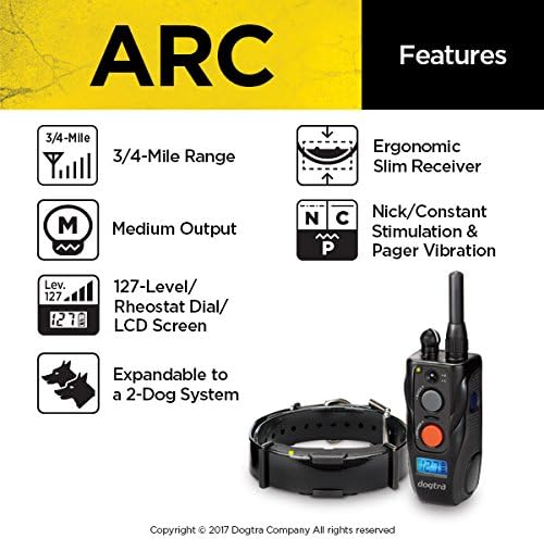 Dogtra ARC Remote Training E-Collar - 3/4 Mile Range - Static Stimulation, Vibration, Audible Tone, Waterproof, Rechargeable, Expandable Dog Training Collar with Remote for Small, Medium, Large Dogs