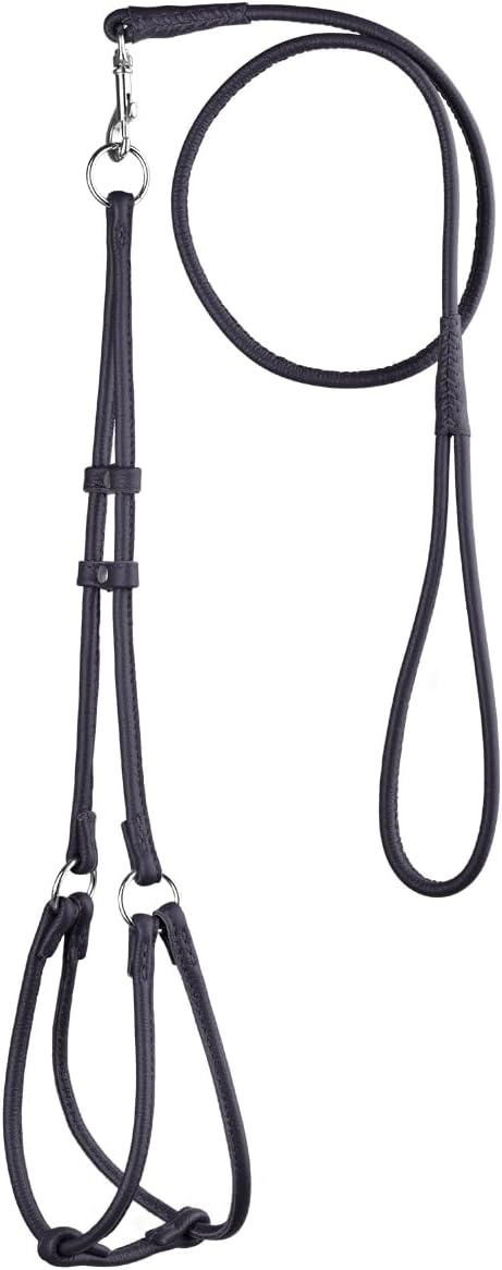 Dogline Soft and Padded Round Rolled Leather Step-in Harness with 11 to 15 Inches Chest and 3-Feet Leash, Black
