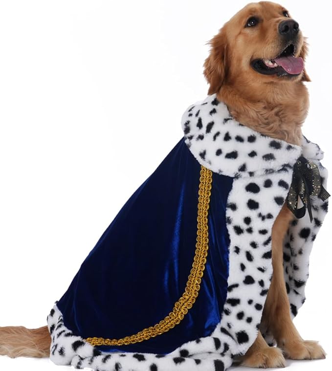 Lovelyshop pet Serial Lux Fur Blue Cat Dog Cloak for Halloween Costumes, King Queen Prince and Princess Cosplay-XL