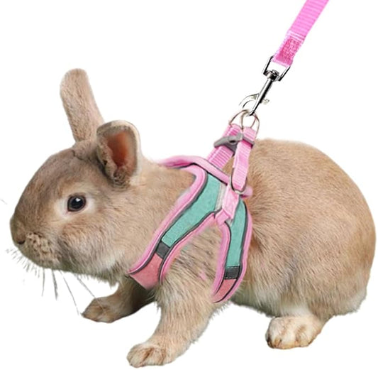 Bunny Harness and Leash Set Reflective Strip Kitten Vest Harness Escape Proof Rabbit Leash Walking Pet Accessories for Small Cat XXS Dog Guinea Pig and Small Animals (Pink, Medium)