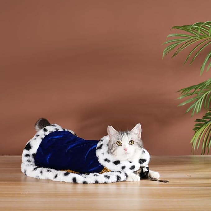 Lovelyshop pet Serial Lux Fur Blue Cat Dog Cloak for Halloween Costumes, King Queen Prince and Princess Cosplay-S