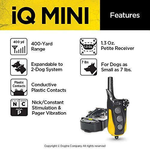 Dogtra IQ Mini Small Dog Remote Training System - 400 Yard Range Collar, Rechargeable Remote Trainer, Waterproof, Static, Vibration Pager Training with PetsTEK Dog Training Clicker