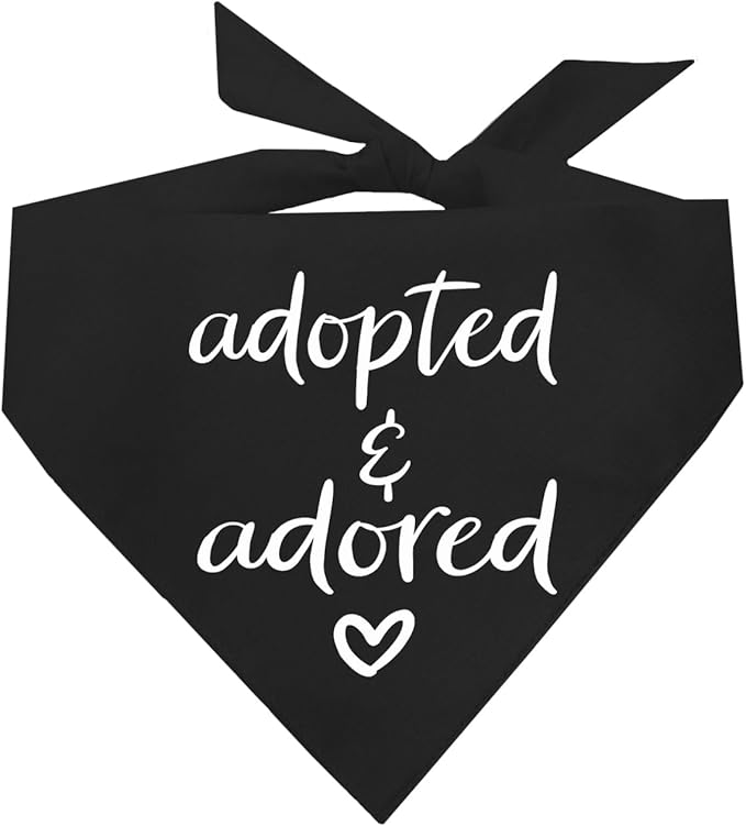 Adopted and Adored Dog Bandana | 100% Cotton Adjustable Triangle | Made in USA | Adoption Event Prop Photoshoot | Rescue | Black X-Small (380)