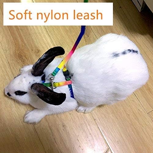 Hypeety Rabbit Harness Lead Leash Soft Nylon, Adorable Colorful Rainbow Adjustable Harness Collar, Outdoor Walking Buckle Leash