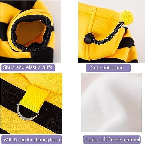 Halloween Dog Bee Costumes Yellow Bumblebee Pet Hoodies for Small Dog Winter Cat Clothes Hooded Puppy Sweatshirt with D-Ring for Cat Kitten Chihuahua (Yellow, X-Large)