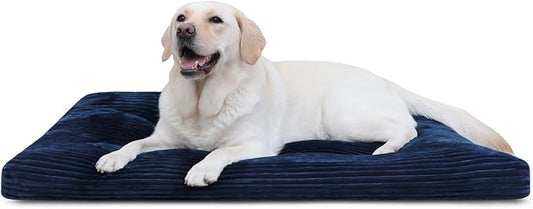 Dog Crate Bed Washable Dog Beds for Large Dogs Deluxe Thick Flannel Fluffy Comfy Kennel Pad Anti-Slip & Anti-Scratch Pet Sleeping Mat, 35 x 23 Inch, Blue