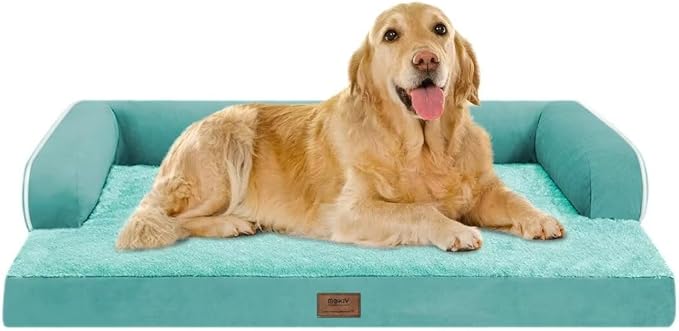 Orthopedic Large Dog Bed Washable, Orthopedic Dog Beds with Removable Cover, XLarge XL Pet with Bolster, Washable Aqua Blue Large Dog Beds with Egg Foam for Medium Gaint Dogs
