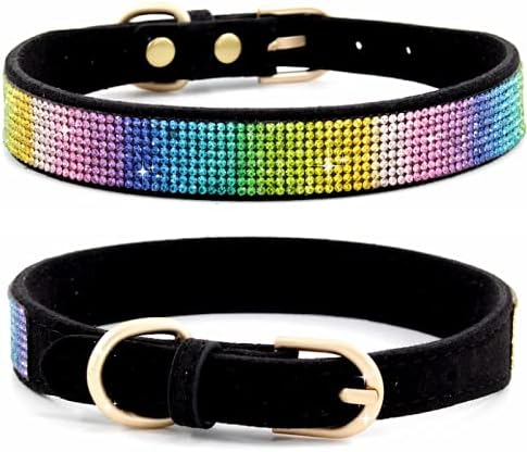 Rhinestone Dog Collar, Cute Dazzling Sparkling Soft Suede Leather Dog Cat Rhinestone Collar Crystal Diamond Pet Dog Puppy Collar (XXS, Black-3)