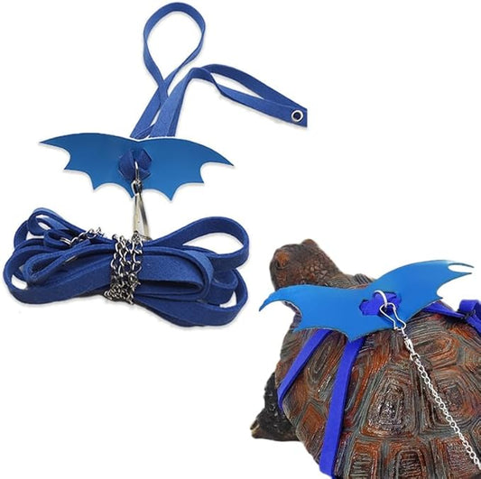 Turtle Harness and Leash with Wings- Harness Strap Chest Collar Adjustable Rope Walking for Turtle Reptile(Blue S