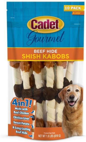 Cadet X-Large Dog Treat, 4-in-1 Beef Hide Shish Kabobs, 10 ct