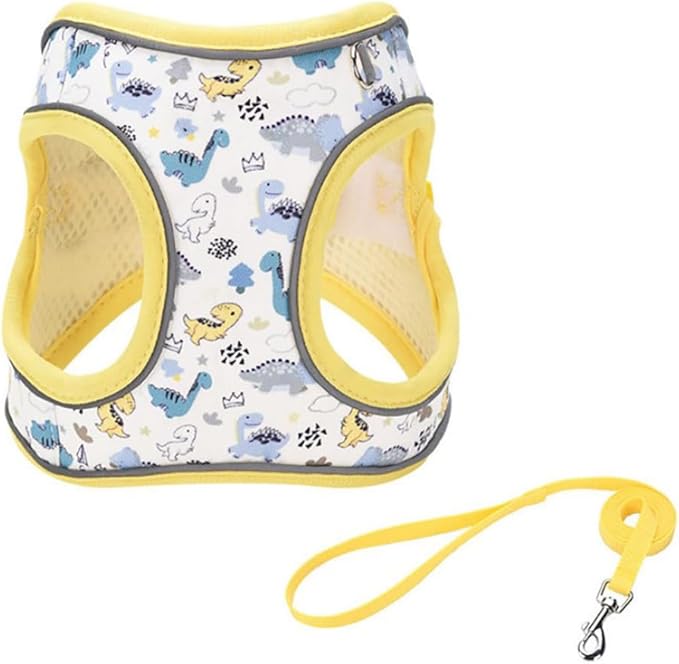 Step in Dog Harness and Leash Set, Flower Adjustable Easy Walk Puppy Harnesses, Soft Mesh Pet Vest Harness Small Size Dog Adjustable No Pull Dog Harness for Small Dogs and Cats(Dinosaur, XXS)