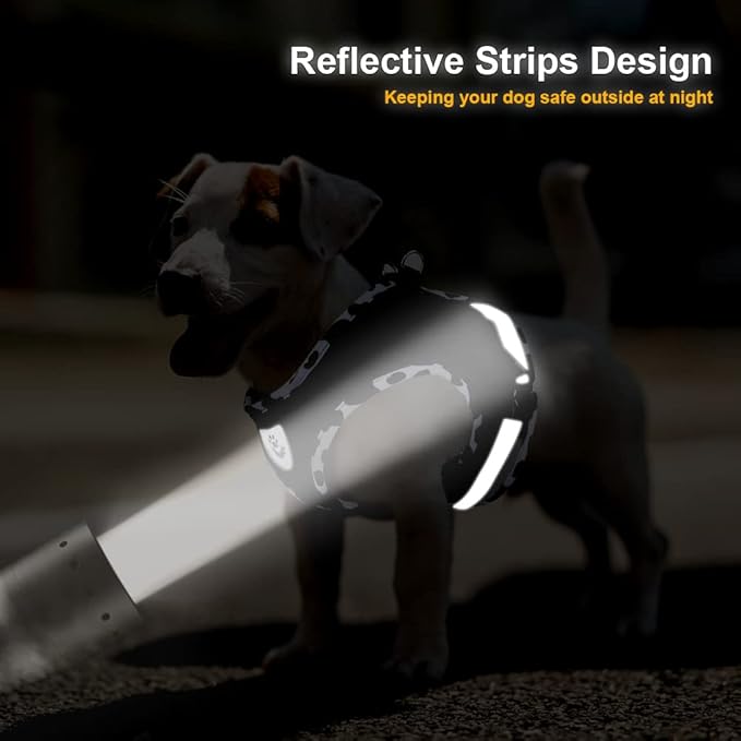 FEimaX Dog Harness and Leash Set for Walking, Soft Mesh Adjustable Easy Control Lightweight Cat Vest Harnesses with Reflective Strips, Escape Proof Small Dogs Cats Vests (Cowblack, Small)
