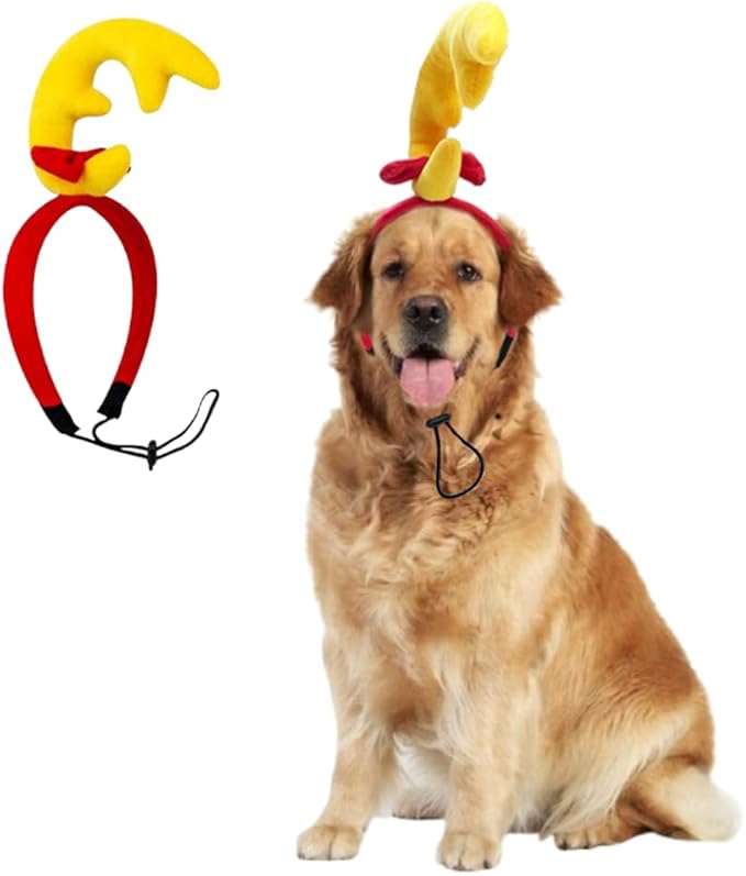 ANIAC Dog Antlers Headband Christmas Dog Outfit for Small Medium Large Dog Reindeer Costumes Pet Elk Head Accessories for Christmas Halloween (Yellow, Large)