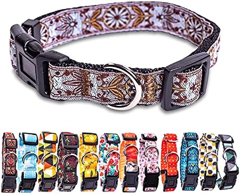 Dog Collars for Small Medium & Large Dogs - Female and Male Patterns on Long Lasting, Adjustable, Strong and Durable Puppy Quick Release Buckle, White Woven Collar
