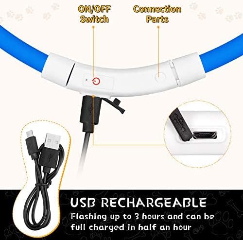 Weewooday 3 Pcs Dog Collar LED USB Rechargeable Lights Dog Necklace Collars Doggy Lights for Night Walking Adjustable Safety Lamp Pet Collars for Large Medium Small Puppy Pet(3 Colors,Natural Style)