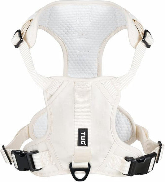 TUG Dog Harness with 2 Leash Connection Points | Adjustable, Padded, Lightweight | Handle on Back | No-Pull Front Clip (Large, Cream)