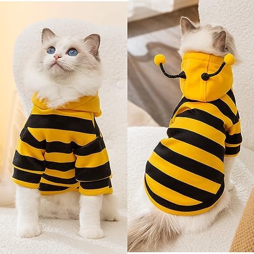 Halloween Dog Bee Costumes Yellow Bumblebee Pet Hoodies for Small Dog Winter Cat Clothes Hooded Puppy Sweatshirt with D-Ring for Cat Kitten Chihuahua (Yellow, Large)