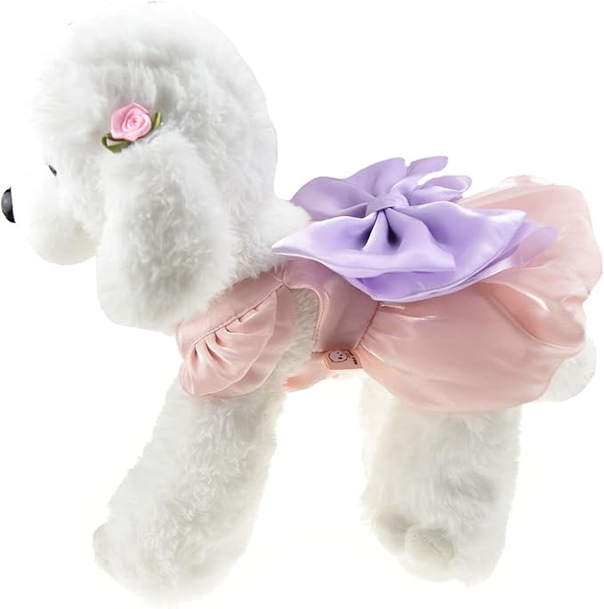 FLAdorepet Shining Dog Dress Tutu Pink Bowknot Pet Clothes for Wedding Birthday Party Doggy Gown Puppy Outfits Cat Apparel (Purple Bow, X-Small)
