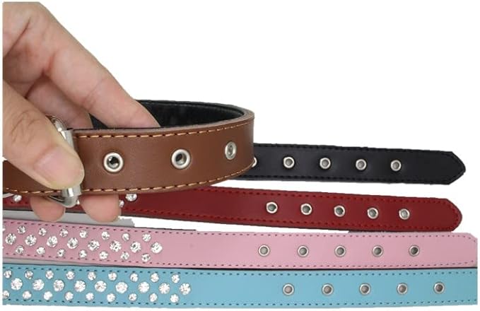 Rhinestone Dog Collar, Adjustable Cute Dazzling Sparkling Soft Leather Dog Collar Crystal Diamond Pet Dog Puppy Collar (S, Hot Pink)