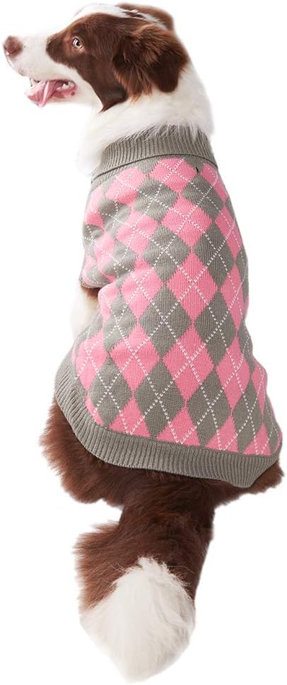 PAWCHIE Classic Dog Sweater Knit Turtleneck, Plaid Knitwear Sweaters, Warm Clothes for Medium Dogs