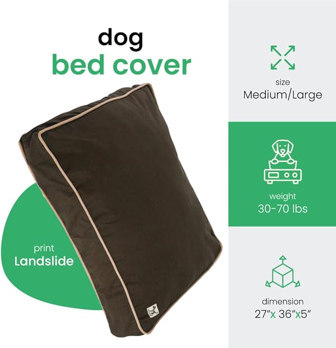 Molly Mutt Medium to Large Dog Bed Cover - Landslide Print - Measures 27”x36”x5’’ - 100% Cotton - Durable - Breathable - Sustainable - Machine Washable Dog Bed Cover