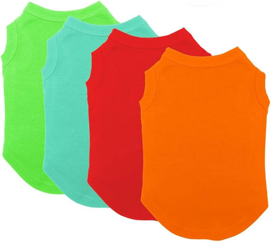 Chol&Vivi Dog Shirt Clothes, 4pcs Blank Dog Shirts Cotton Clothes Sleeveless Fit for Small to Extra Large Size, Pet Tank Top for All Breeds, Soft and Breathable, Light Blue/Green/Red/Orange, Medium