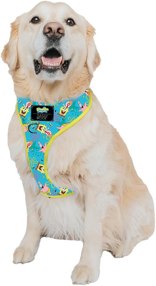 Dog Adjustable Harness - Spongebob Squarepants™ Jelly Fishin' - XL, Breathable Mesh, No Pull Design with Two D-Rings, Patented Design, Ideal for Extra Large Dogs - Officially Licensed