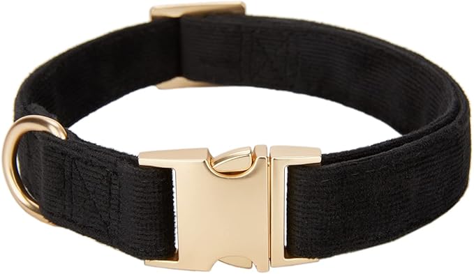 Soft Dog Collar with Metal Buckle Adjustable Durable Comfort Cotton Corduroy Collars for Small Dogs Velvet Dog Collars, Black