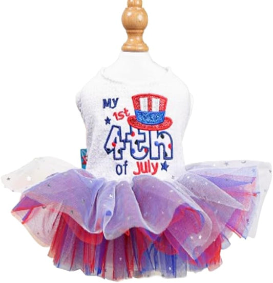 4th of July Dog Dress for Small Dogs Independence Day Girl Puppy Dresses with Stars Patriotic Cat Outfit Tulle Skirt Holiday National Day Pet Clothes(4th of July, Small)