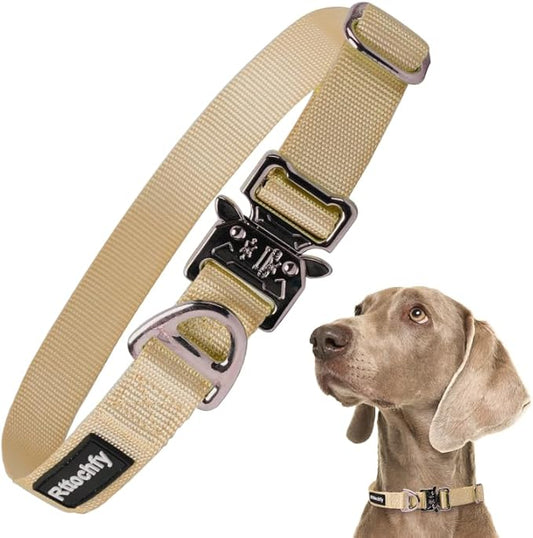 Rttochfy Premium Tactical Dog Collar, Adjustable and Quick-Release Metal Buckle, Heavy Duty Dog Collar for Small Medium, and Large Breed Dogs (Brown, M)