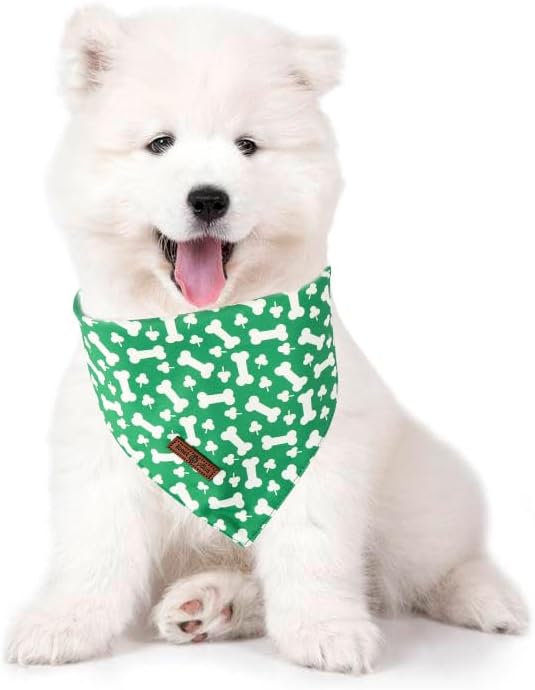 Lionet Paws St. Patrick 2pcs Dog Bandanas, Green Clover Dog Scarf Bib Premium Fabric, Happy St. Patrick Pink Bandanas for Medium Large Dogs Pets