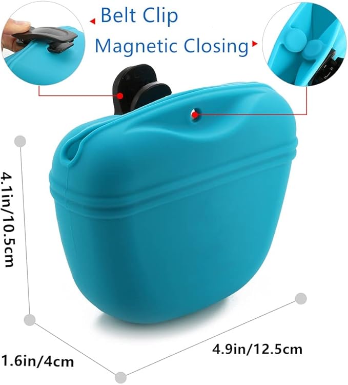 Silicone Dog Treat Pouch-Small Training Bag-Portable Dog Treat Bag for Leash with Magnetic Closure and Waist Clip - 2pieces [US Design Patent]