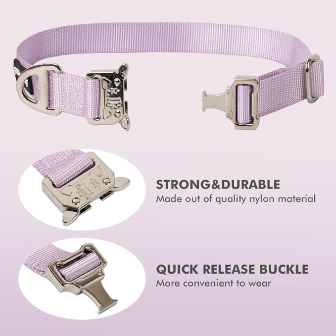Rttochfy Premium Tactical Dog Collar, Adjustable and Quick-Release Metal Buckle, Heavy Duty Dog Collar for Small Medium, and Large Breed Dogs (Purple, S)