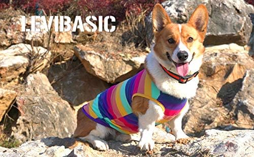 Dog Shirts Cotton Striped T-Shirts, Breathable Basic Vest for Puppy and Cat, Super Soft Stretchable Doggy Tee Tank Top Sleeveless, Fashion & Cute Color for Boys and Girls (S, Rainbow)