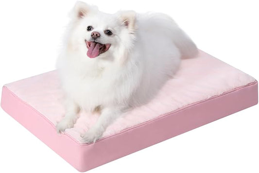 KSIIA Orthopedic Dog Bed Waterproof Pet Bed for Small Dogs Deluxe Plush Washable Dog Bed with Egg Crate Foam & Removable Cover, 23 x 17 Inch, Pink