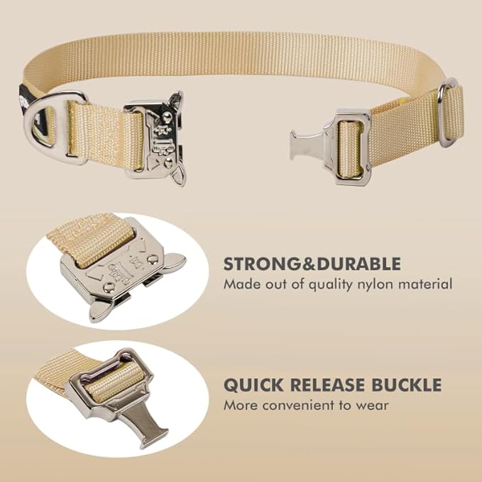 Rttochfy Premium Tactical Dog Collar, Adjustable and Quick-Release Metal Buckle, Heavy Duty Dog Collar for Small Medium, and Large Breed Dogs (Brown, M)