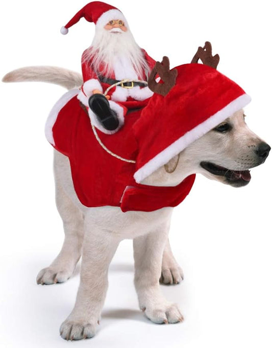 Idepet New Santa Dog Costume Pet Dogs Costume Coat for Halloween Cosplay,Novelty Pet Dogs Winter Hoodie Vest Clothes Christmas Dress up Decor for Cat Dog Puppy Christmas Party