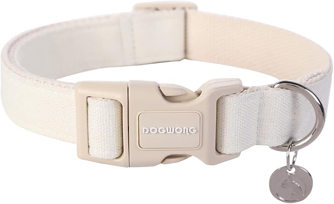 DOGWONG Cotton Hemp Dog Collar, Heavy-Duty Adjustable Soft Natural Fabric Pet Collar - Cute Wedding Puppy Necklace for Small to Large Dogs