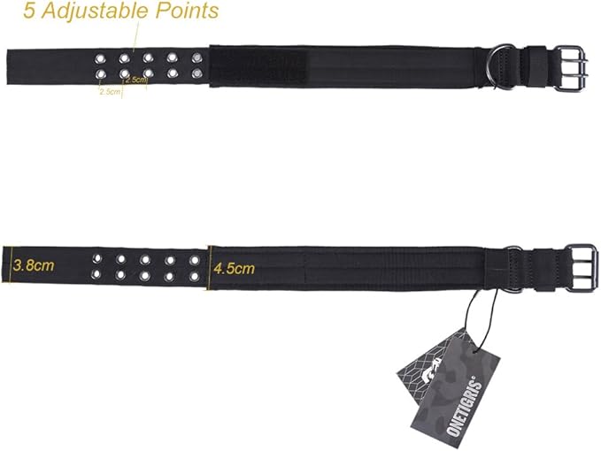 OneTigris Military Adjustable Dog Collar with Metal D Ring & Buckle 2 Sizes (Black, M)